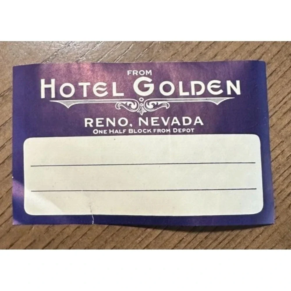 Vintage Hotel Golden Reno Nevada Luggage Label Travel Collectible Ephemera